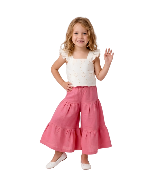 Coral Ruffle Wide-Leg Set