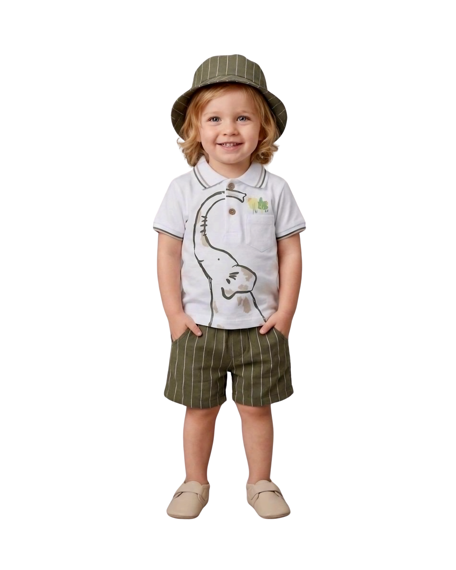 Elephant Print Polo and Shorts Set