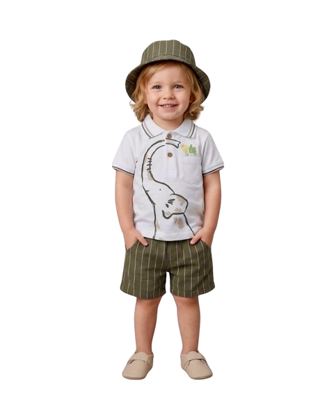 Elephant Print Polo and Shorts Set