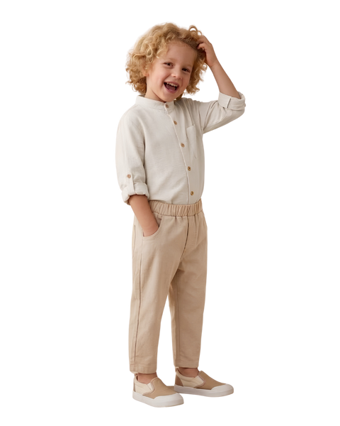Cozy Oat & Navy Linen Set