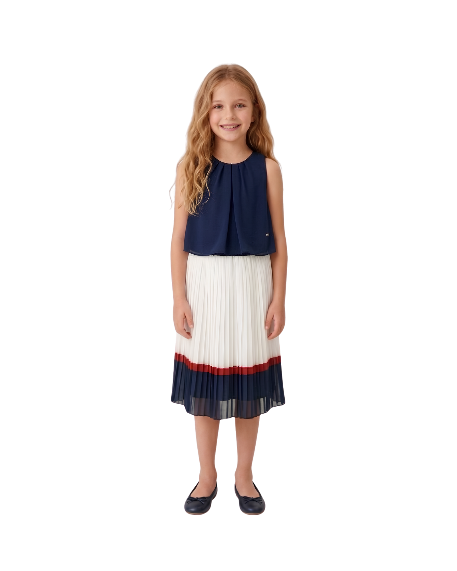 Nautical Pleated Midi Dress