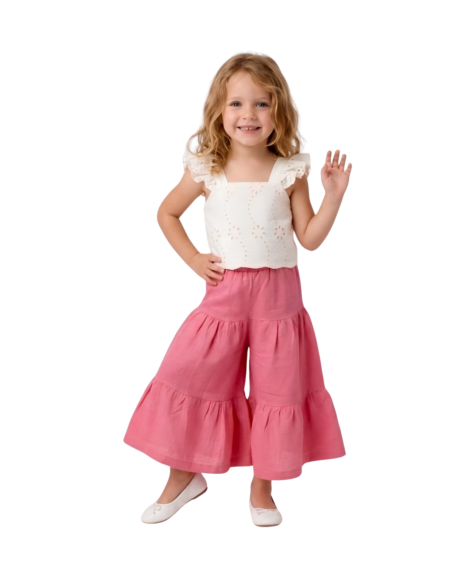 Coral Ruffle Wide-Leg Set